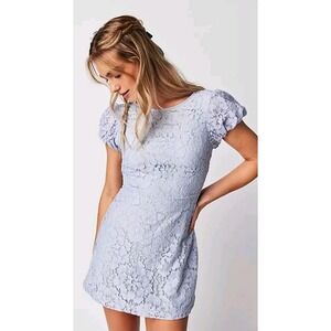 NWT FREE PEOPLE Light Blue HAILEE MINI DRESS  LACE FLORAL Cottagecore M